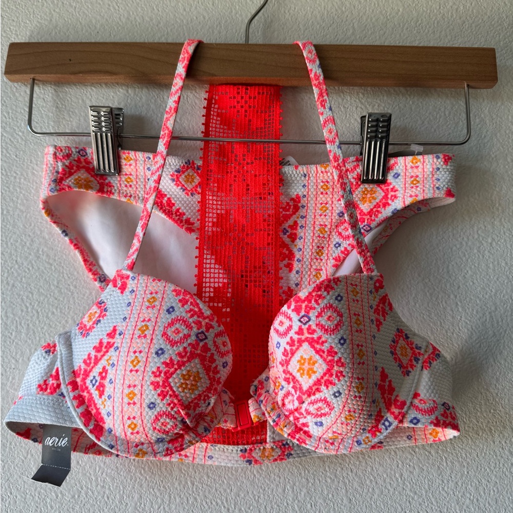 Aerie Neon Pink/White Bikini Set